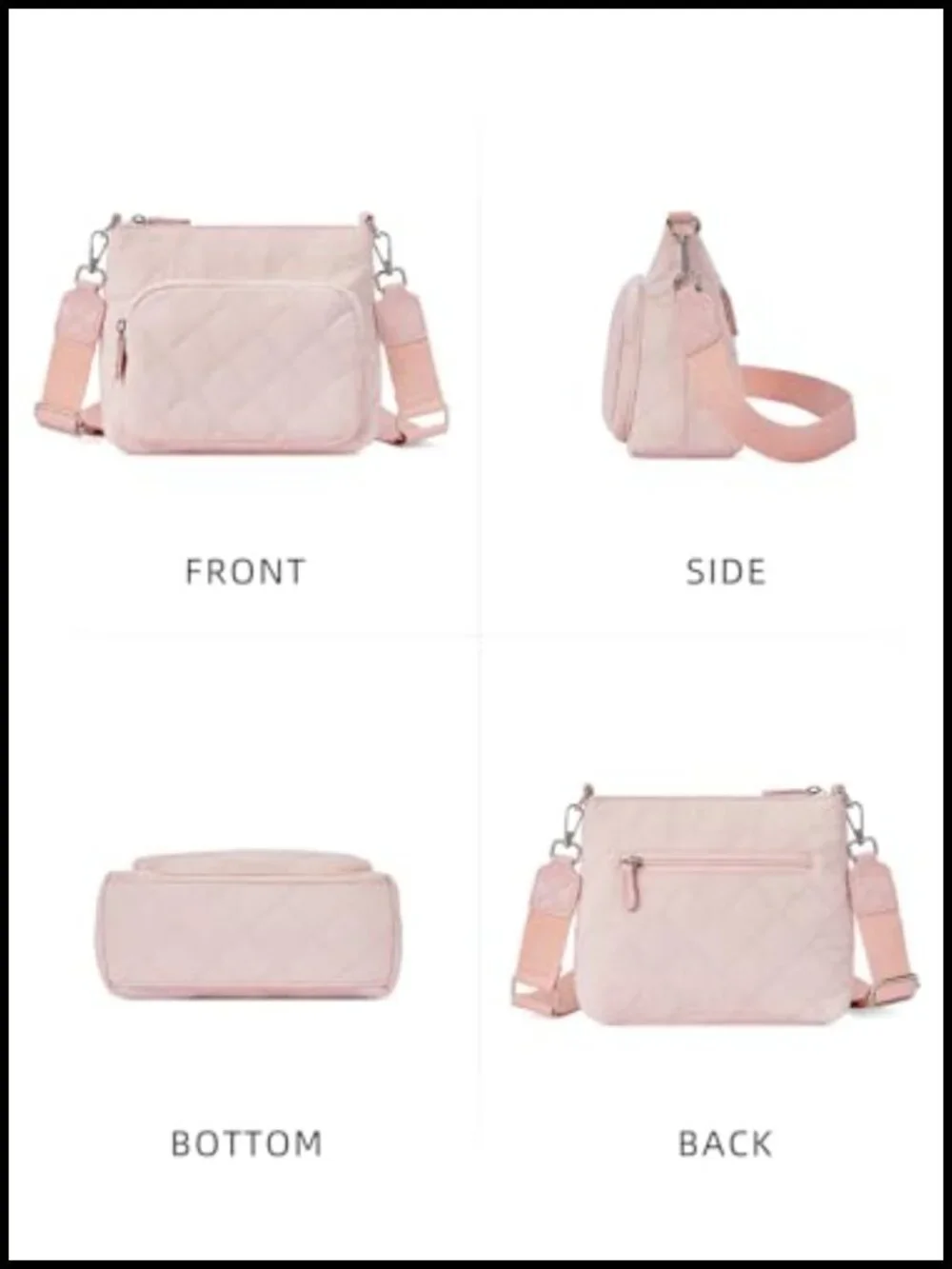 Quilted Crossbody Bag with Multi Zipper Pockets Nylon Purse with Wallet Set